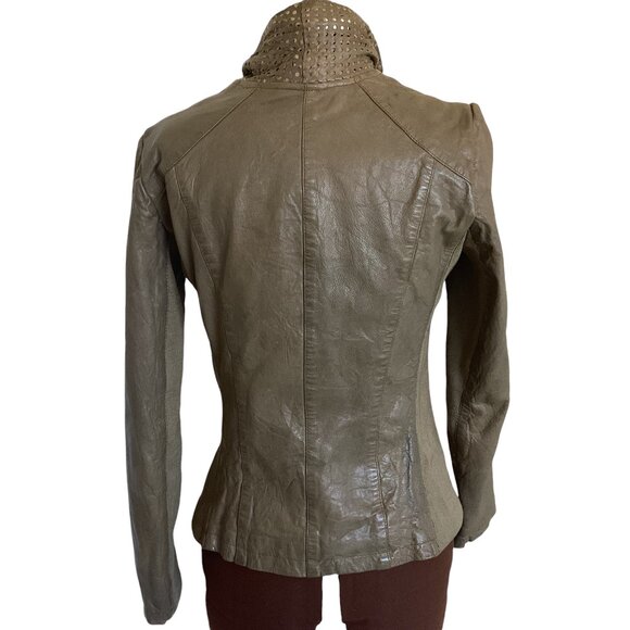 Bano eeMee Olive Leather Moto Jacket - Picture 4 of 11